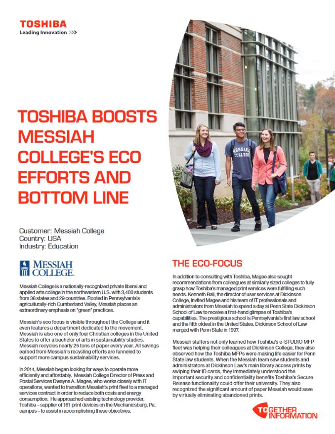Messiah College Case Study, Toshiba, Allied Document Solutions & Services