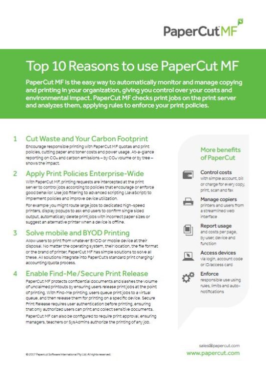 Top 10 Reasons, Papercut Mf, Allied Document Solutions & Services